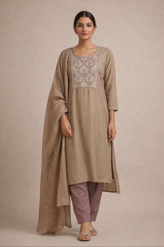 Tan & Lavender Salwar Kameez