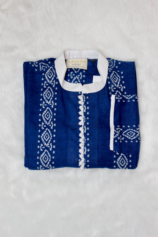 Blue & White Bandhani Men's Kurta