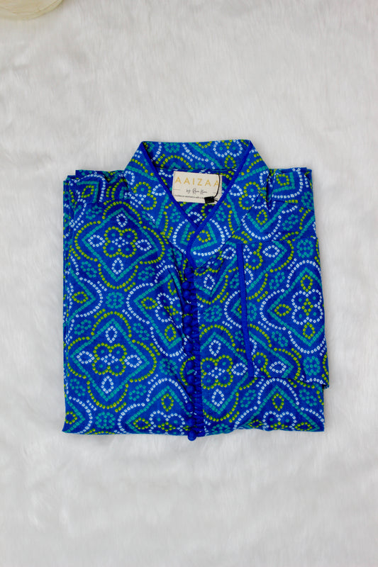Blue & Yellow Bandhani Men's Kurta