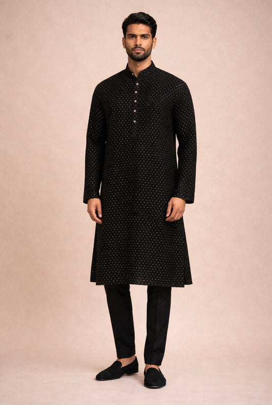 Black Festive Lucknowi Men’s Kurta