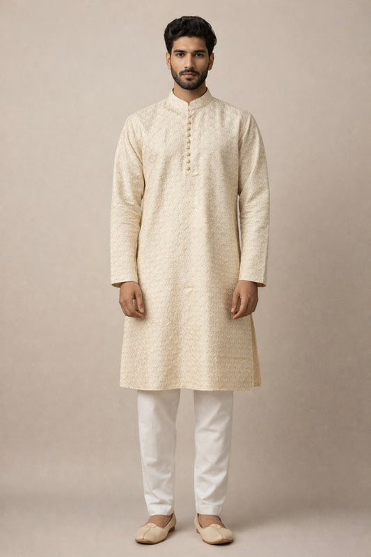 Raw Silk Embroidered Kurta