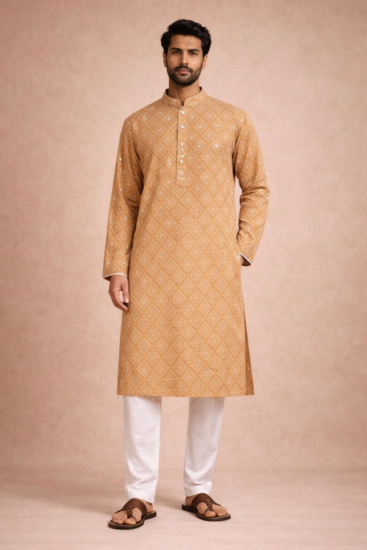 Tan Festive Lucknowi Men’s Kurta