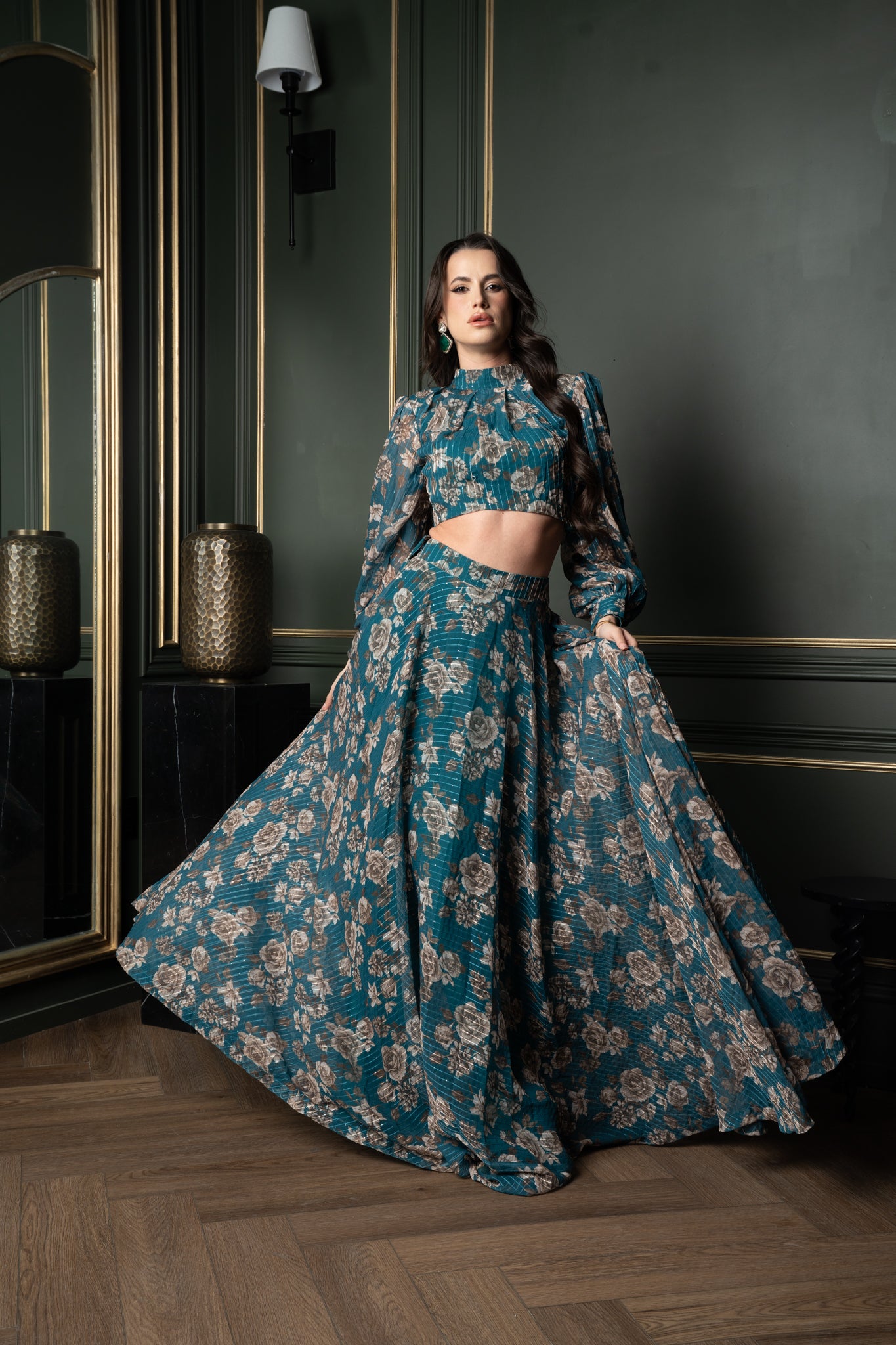 Foil-Printed Georgette Skirt Set