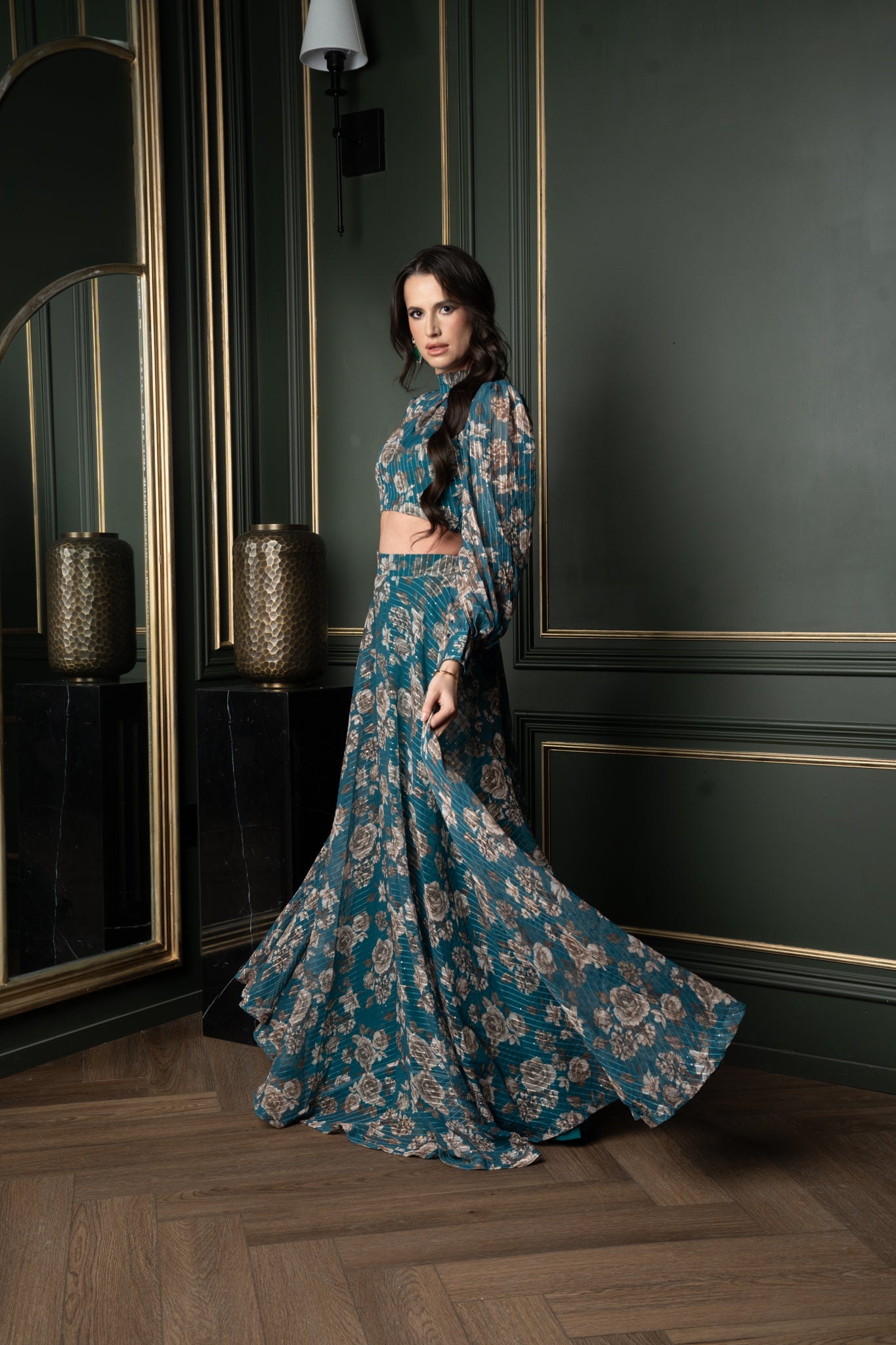 Foil-Printed Georgette Skirt Set
