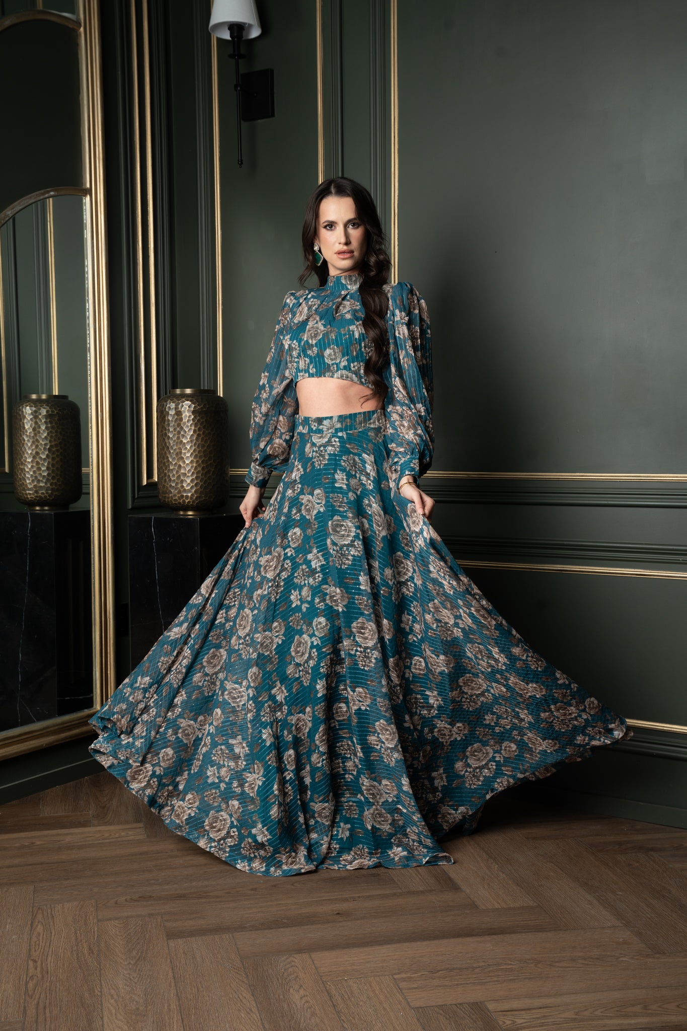 Foil-Printed Georgette Skirt Set