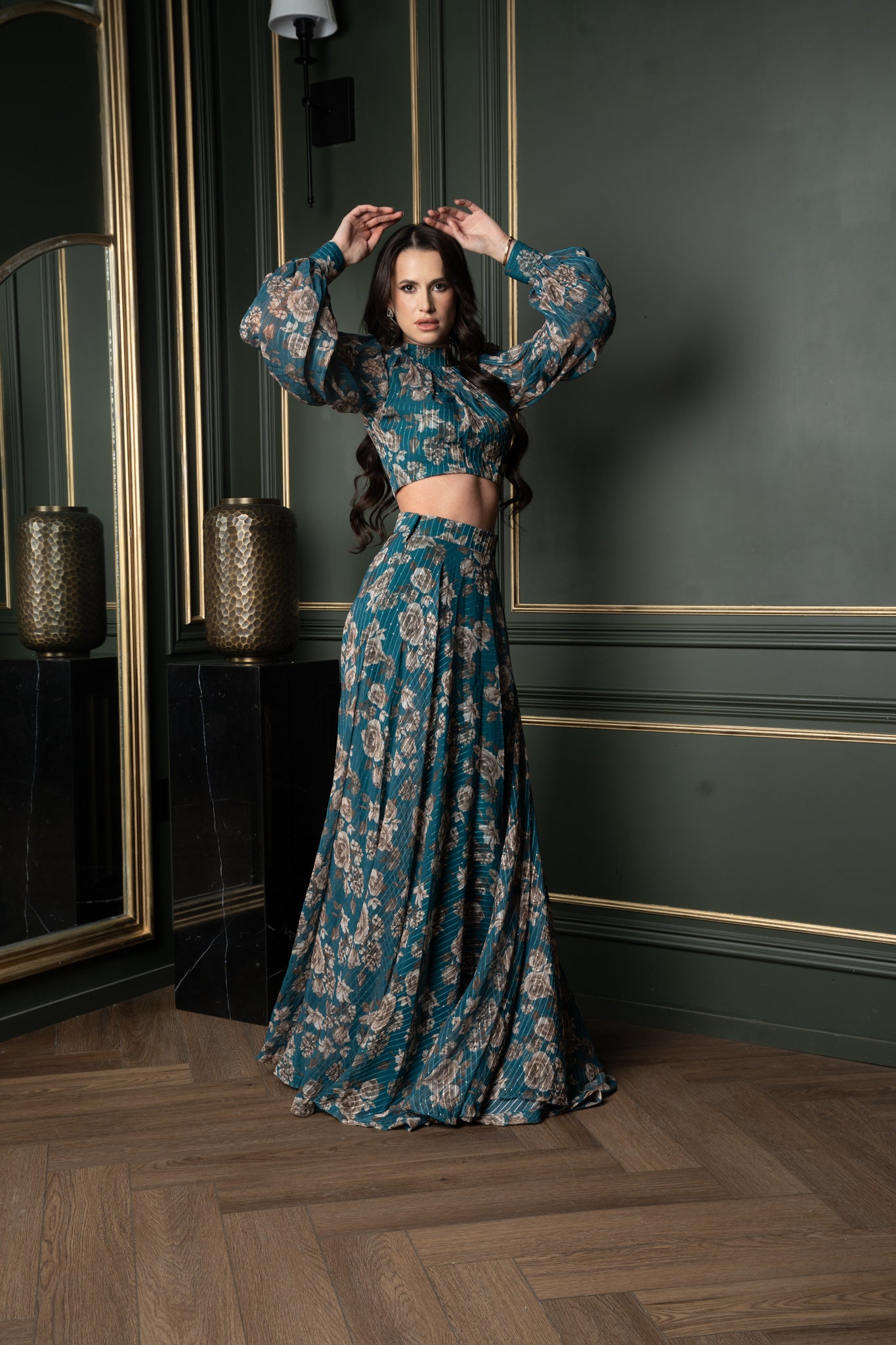 Foil-Printed Georgette Skirt Set