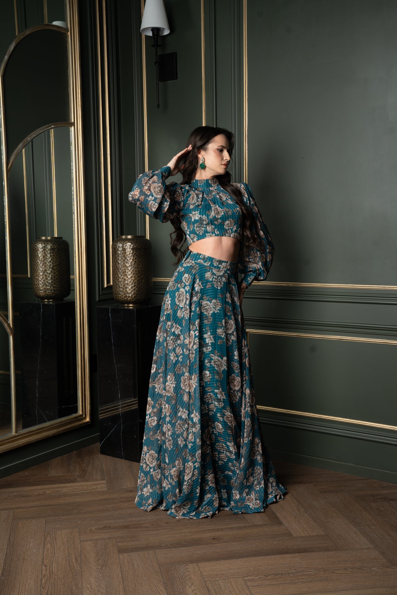 Foil-Printed Georgette Skirt Set