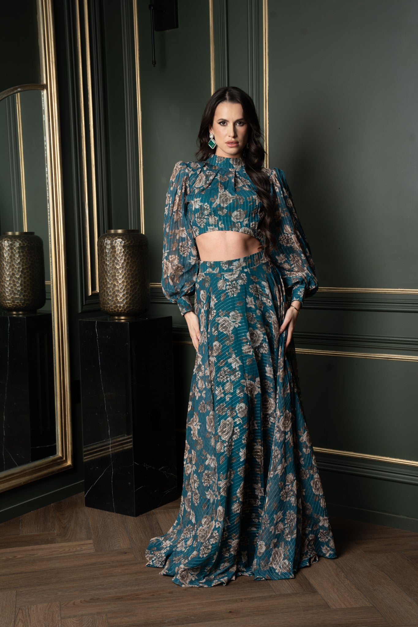 Foil-Printed Georgette Skirt Set
