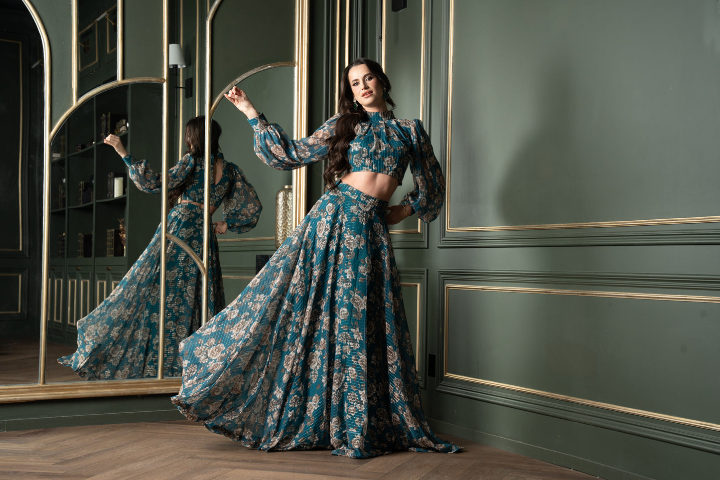 Foil-Printed Georgette Skirt Set