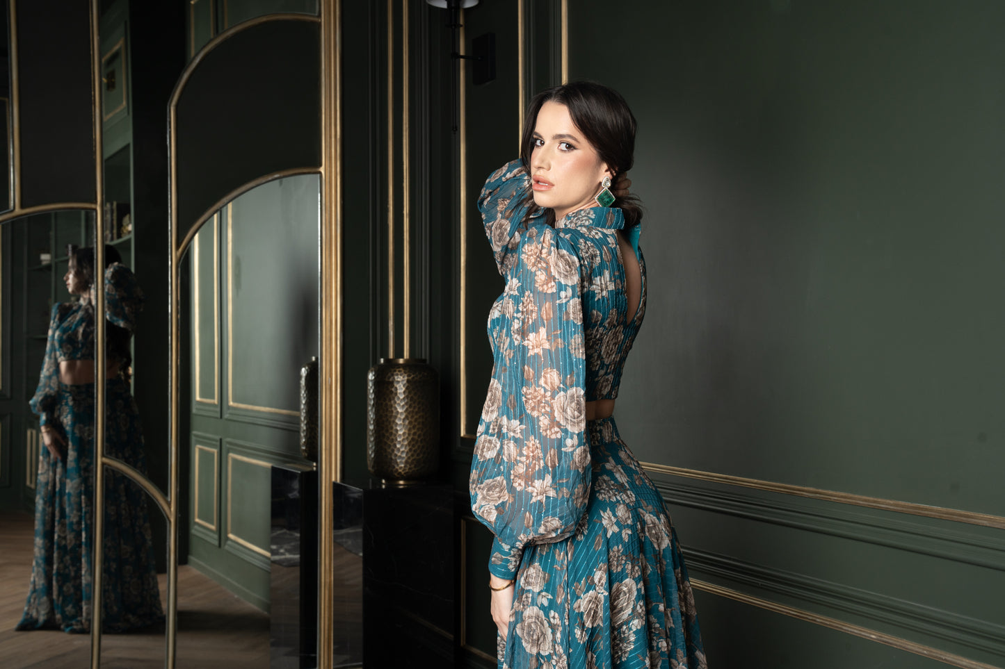 Foil-Printed Georgette Skirt Set