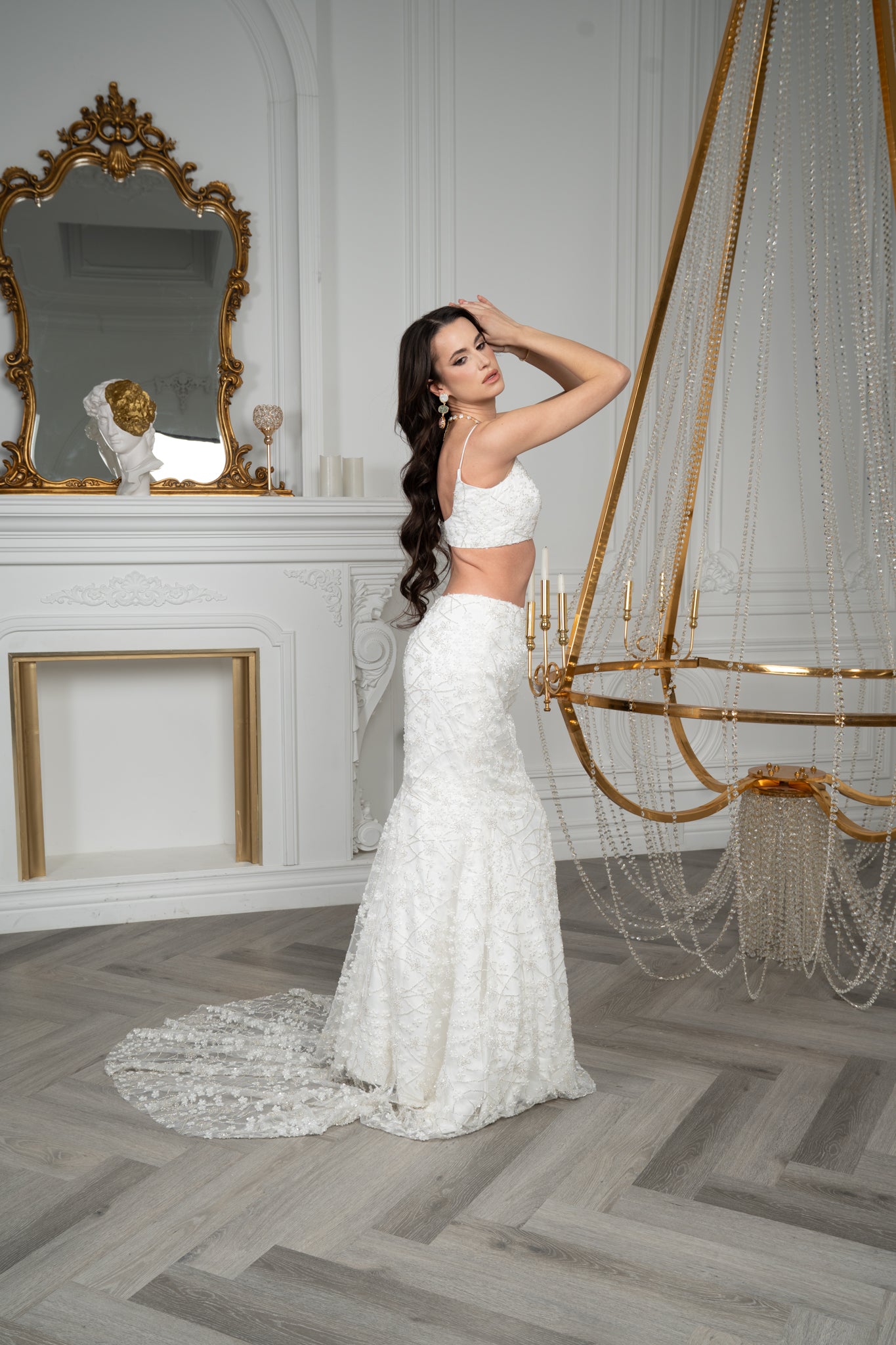 White Crystal and Pearl Lahenga/Cape Set