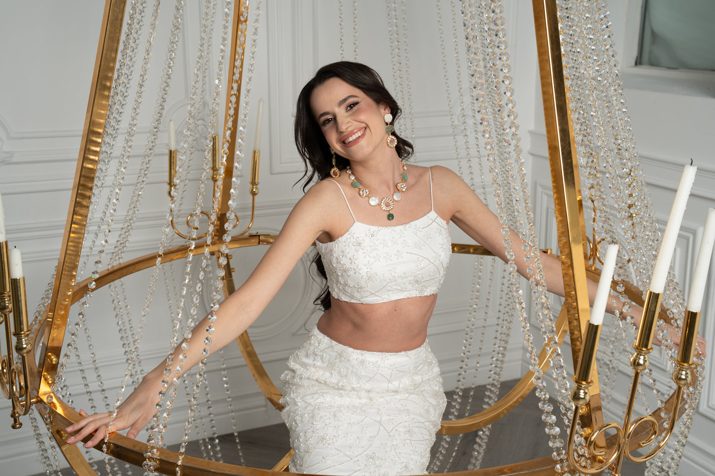 White Crystal and Pearl Lahenga/Cape Set